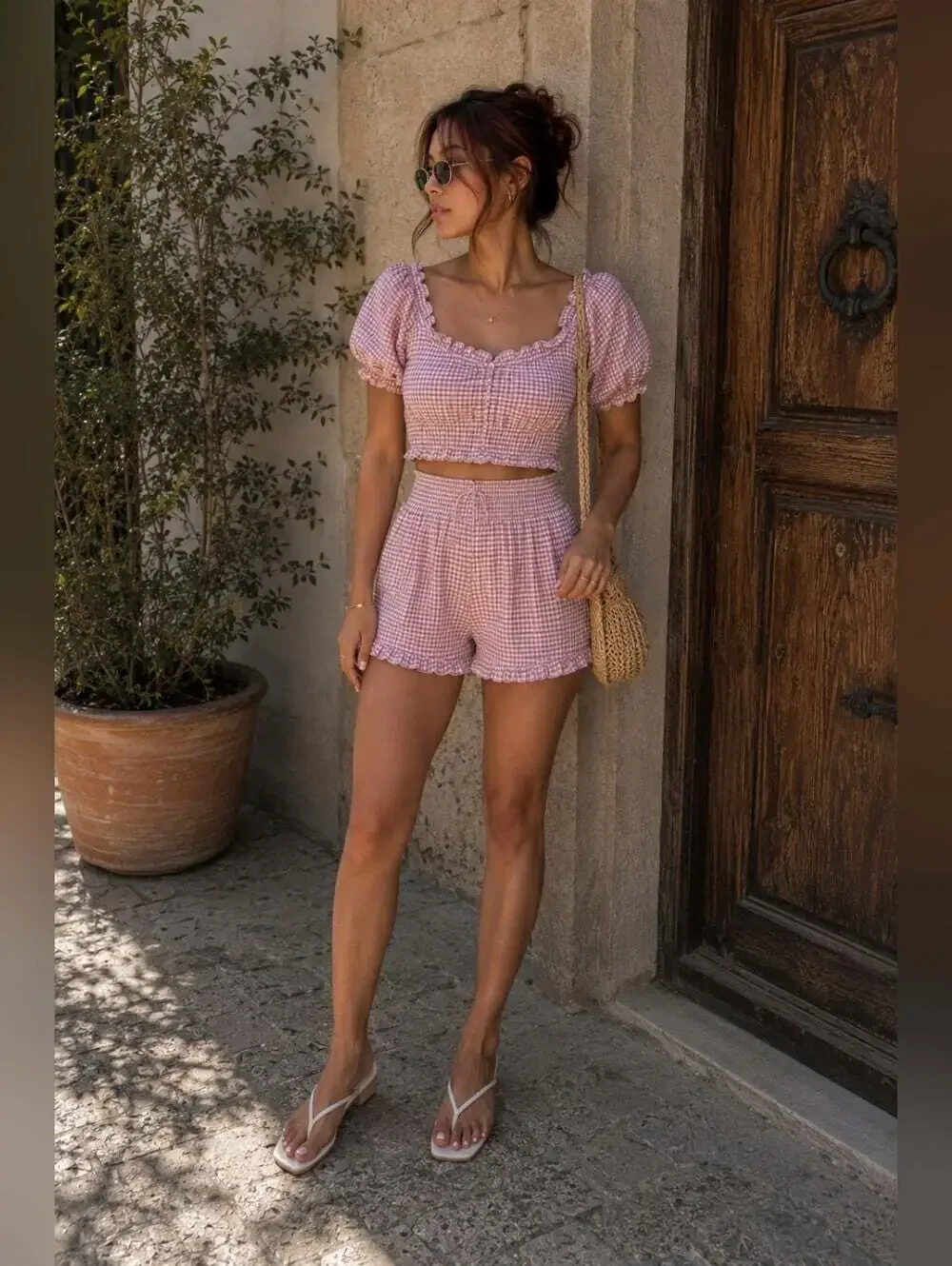 Pink Gingham Two Piece Set Milkmaid Prairie Cottagecore Medium
